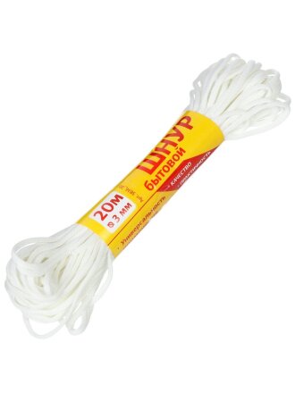 Шнур диаметр 3 мм, полиэфирное волокно, 3В36, белый, 20 м