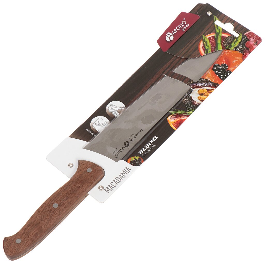 Нож кухонный Apollo, Macadamia, для мяса, нержавеющая сталь, 18.5 см, рукоятка дерево, MCD-01