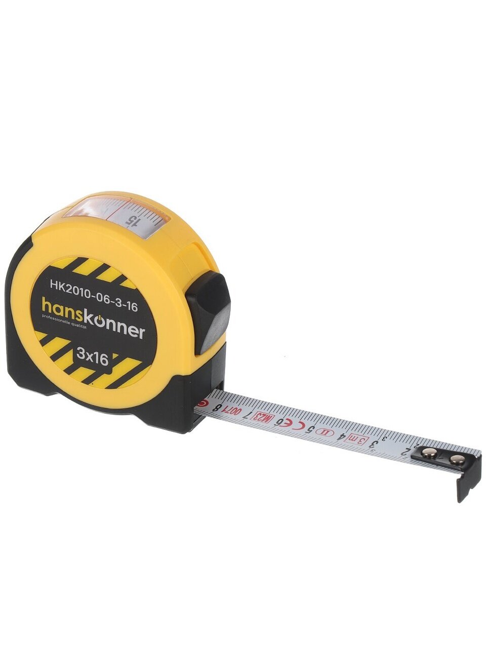 Рулетка 3 м, пластик, металл, 16 мм, с окном, Hanskonner, HK2010-06-3-16