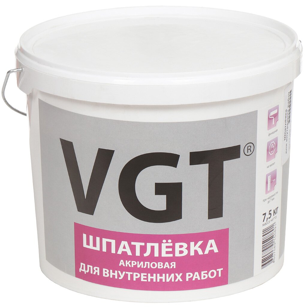Шпатлевка VGT, акриловая, для внутренних работ, 7.5 кг