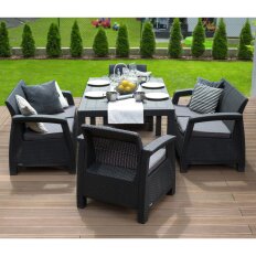 Мебель садовая Corfu Fiesta, стол, 161х95х75 см, 2 кресла, 2 дивана, подушка графит, 200 кг, 17198008 РОС/ГРАФИТ