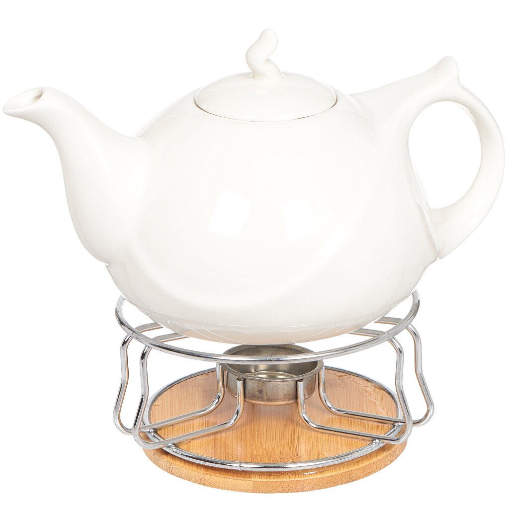 Чайник заварочный керамика, 0.85 л, с подставкой для подогрева, Белый, 306657 чайник заварочный керамика 1 1 л daniks грейс