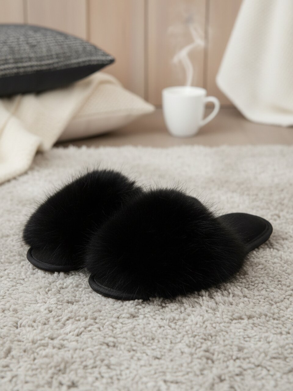 Тапки для женщин, черные, р. 39, меховые, ЛЮКС А