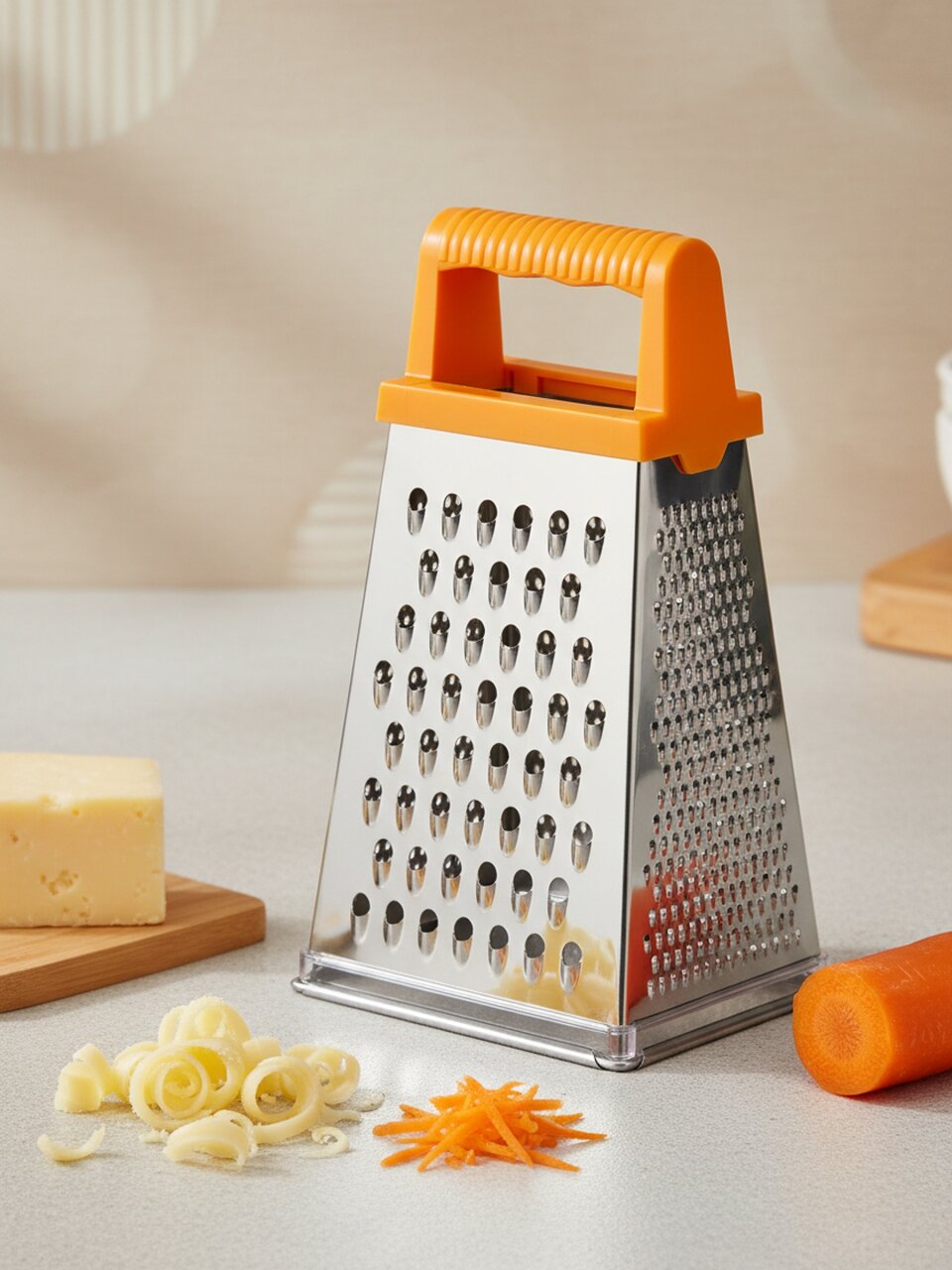 Терка 4 грани, 12х9.6х20.8 см, сталь, рукоятка полипропилен, с контейнером, навеска, Никис, ТН-2ук, 116678, хром