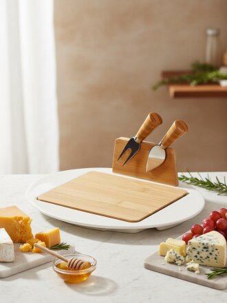 Набор для сыра, фарфор, бамбук, 28.5х23.5х6.3 см, 3 предмета, Lefard, Native, 263-1351