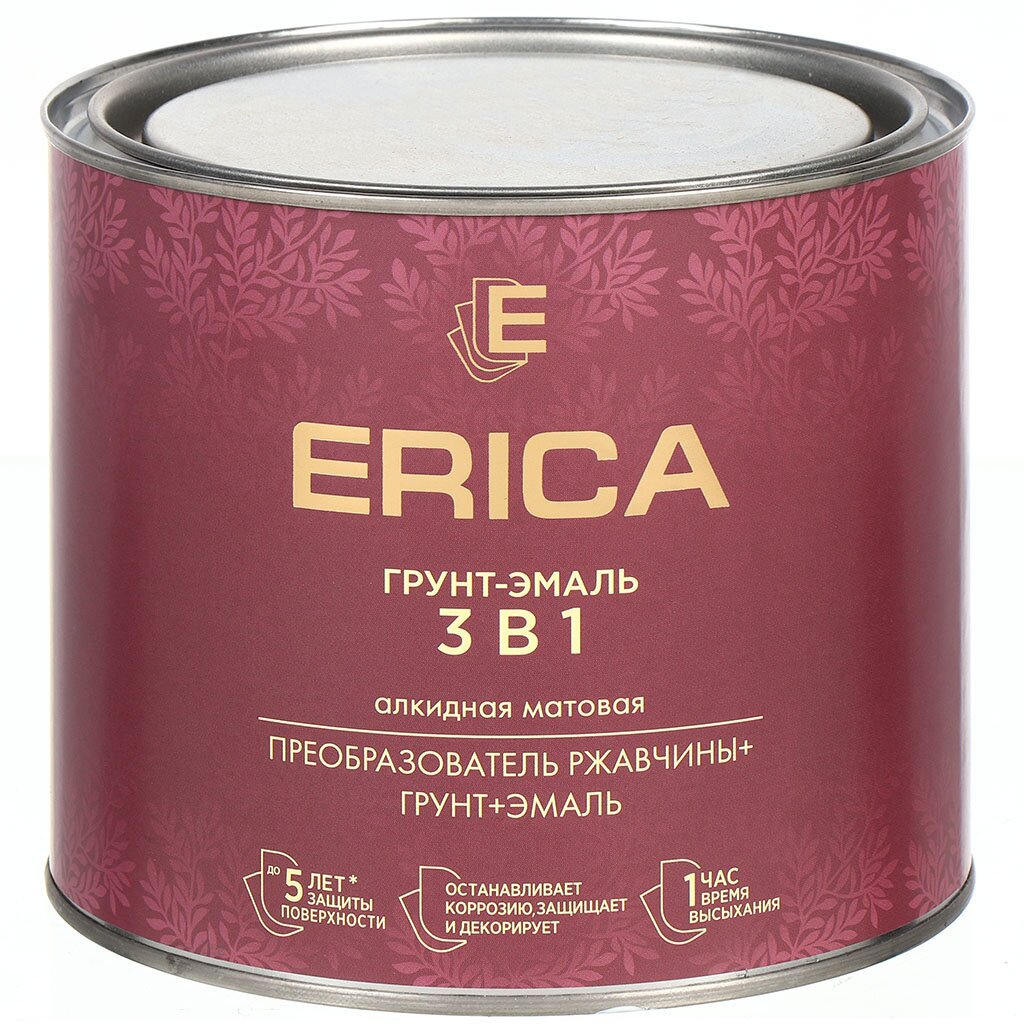 Грунт-эмаль Erica, по ржавчине, алкидная, черная, 1.8 кг грунт эмаль erica по ржавчине алкидная коричневая 1 8 кг