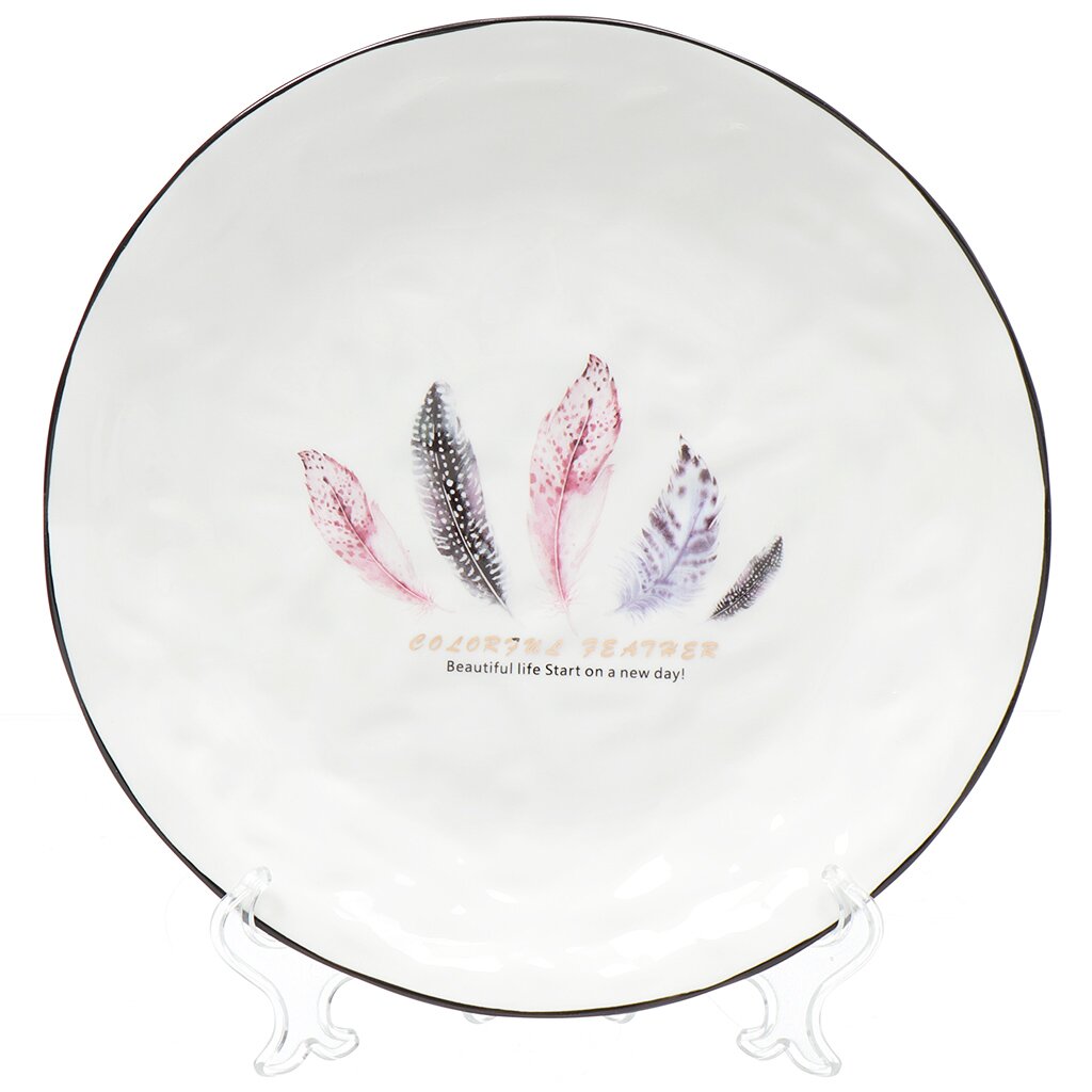 Тарелка обеденная, керамика, 25.5 см, круглая, Перо, Y3-1721