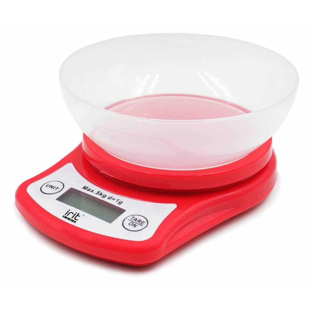 Весы кухонные электронные, пластик, Irit, IR-7116, чаша, точность 1 г, до 5 кг, малиновые