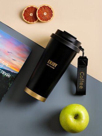 Термокружка нержавеющая сталь, 0.5 л, Enjoy, черная, Y4-9311