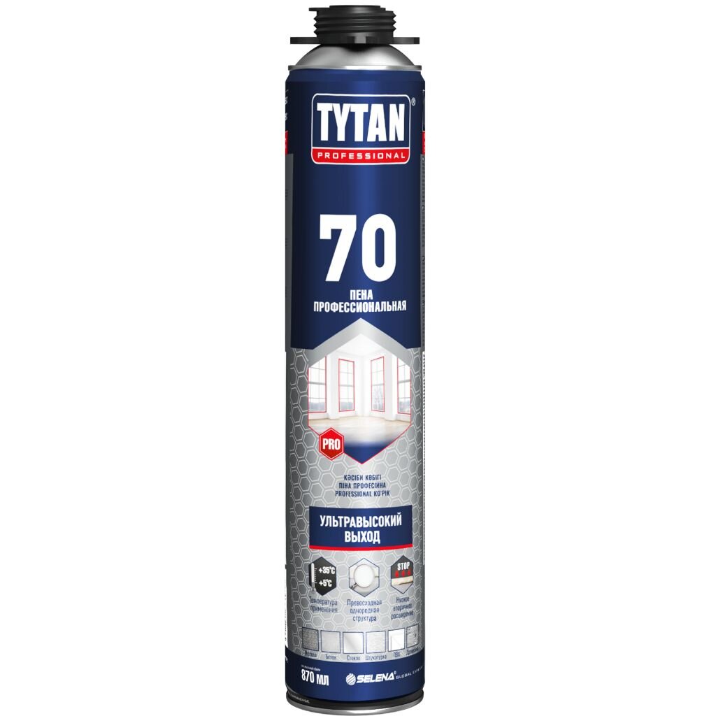 Пена монтажная Tytan, 70, профессиональная, 55 л, 870 мл, 15577 анкер химический двухкомпонентный tytan professional компонент а компонент в 300 мл 16579