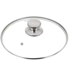 Крышка для посуды стекло, 24 см, Daniks, металлический обод, кнопка нержавеющая сталь, Д5724