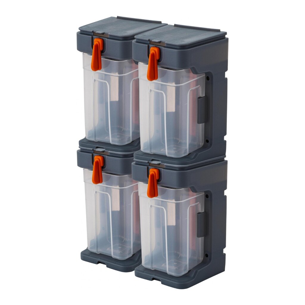 Ящик для метизов, 7х16х24 см, пластик, Blocker, Expert, 4 штуки, подвесной, серо-свинцовый, оранжевый, BR395410026 ящик органайзер для инструментов 31х19 8х15 см пластик blocker expert пластиковый замок 8 модулей серо свинцовый оранжевый br39491202