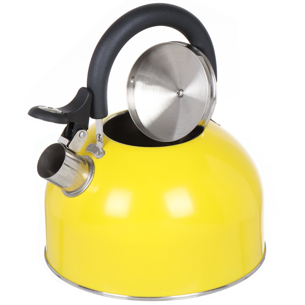 Чайник нержавеющая сталь, 2.5 л, со свистком, матовый, ручка металлическая, Daniks, желтый, GS-04011