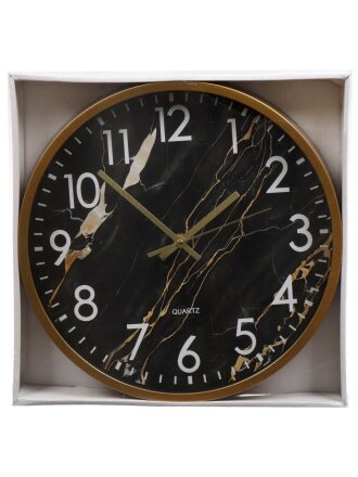 Часы настенные, 30х30х4.5 см, тихий ход, круглые, пластик, черные, Черный мрамор, Y4-5202