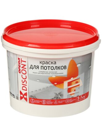 Краска водно-дисперсионная, Ореол, Дисконт, полиакриловая, для потолков, матовая, белоснежная, 3 кг