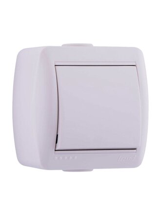 Выключатель открытой установки, одноклавишный, без заземления, керамика, белый, Lezard, Nata, 710-0200-100