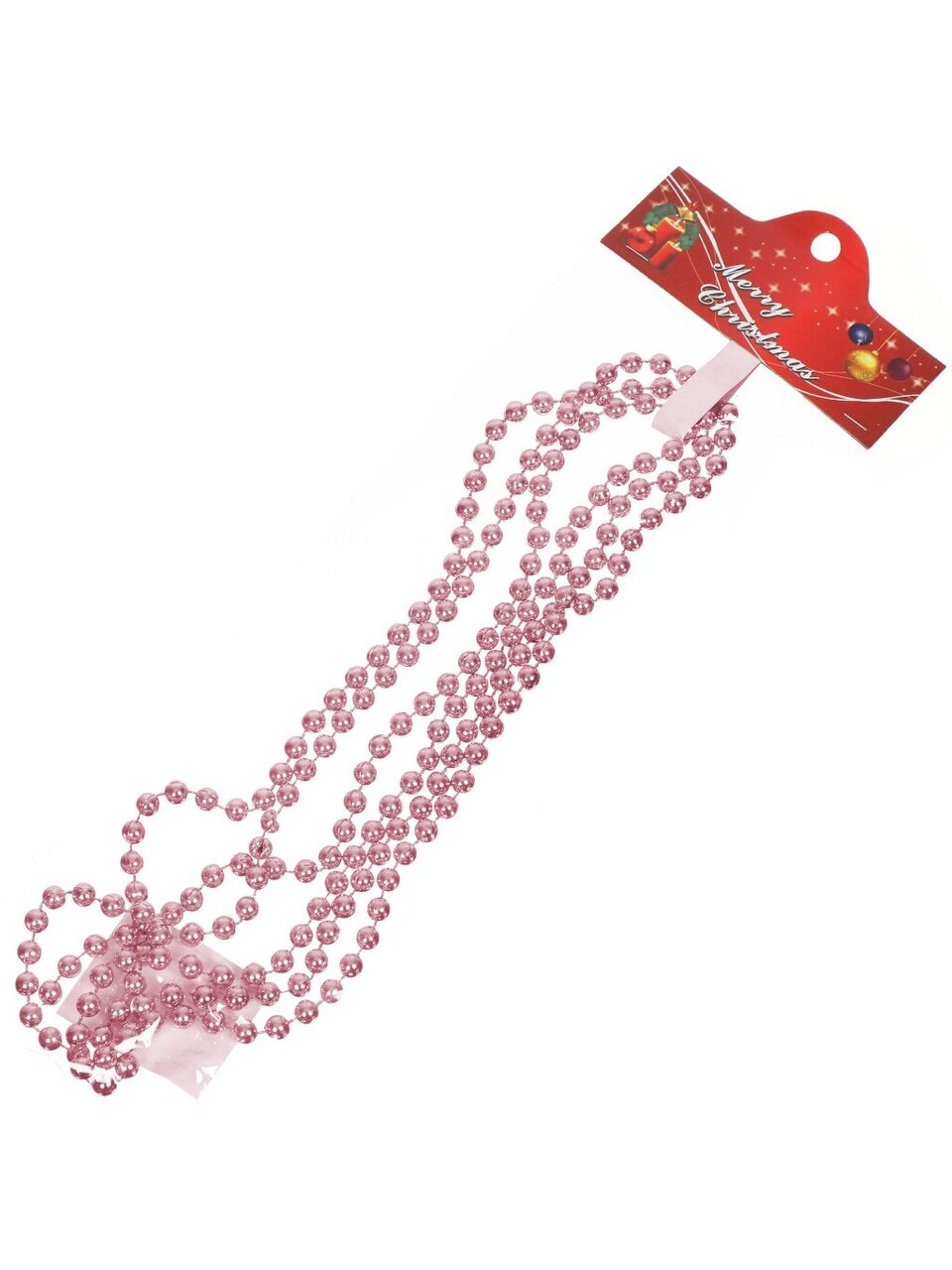 Бусы новогодние пластик, 0.8х200 см, круглые, розовая роза, SY18ZL-06 RP