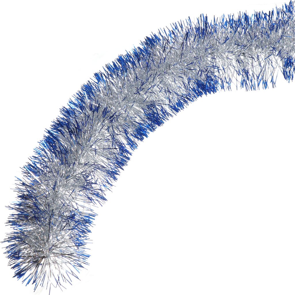 Мишура Снегурка Серебристая с синими кончиками YX-240, 1.8х0.1 м