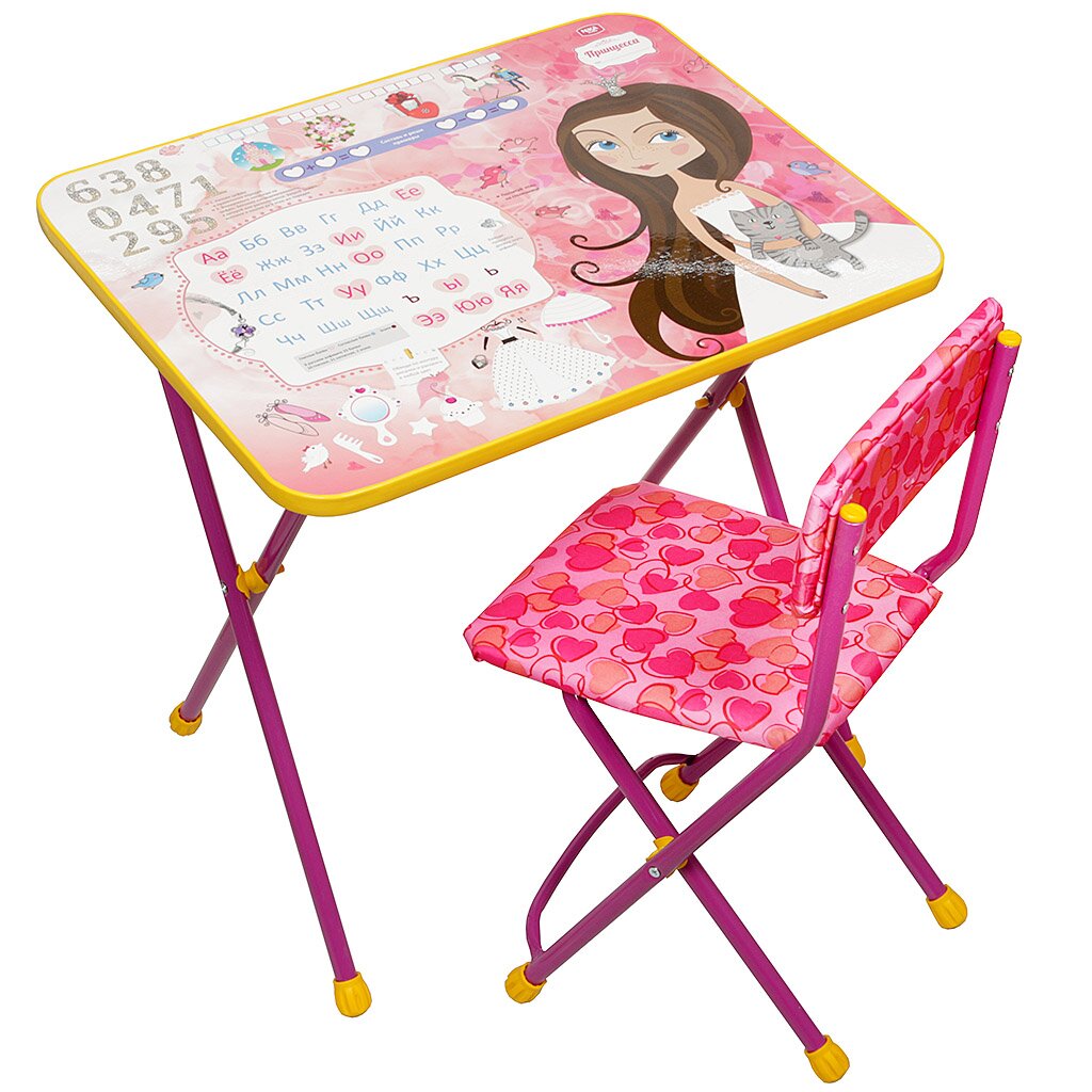 Мебель детская Nika, стол+стул мягкая, Принцесса, металл, пластик