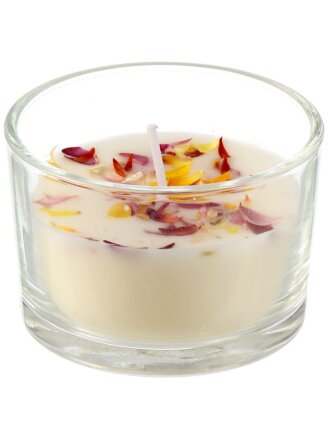 Свеча декоративная, 5х7.5 см, в стакане, в ассортименте, воск, с лепестками цветов, А030168