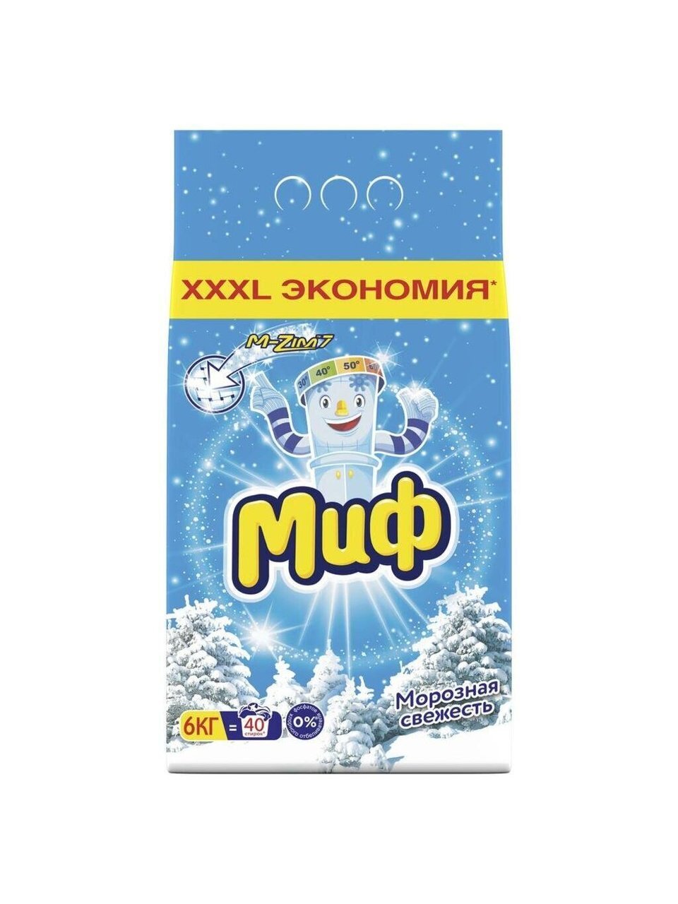 Стиральный порошок Миф, 6 кг, автомат, для белого белья, Морозная свежесть