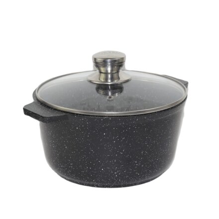 Кастрюля алюминий, антипригарное покрытие, 5 л, крышка стекло, Алтей, Granit Perfection black, 05-0550-310