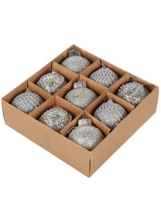 Набор шаров 9 шт, серебро, 8 см, полимер, Y4-9472