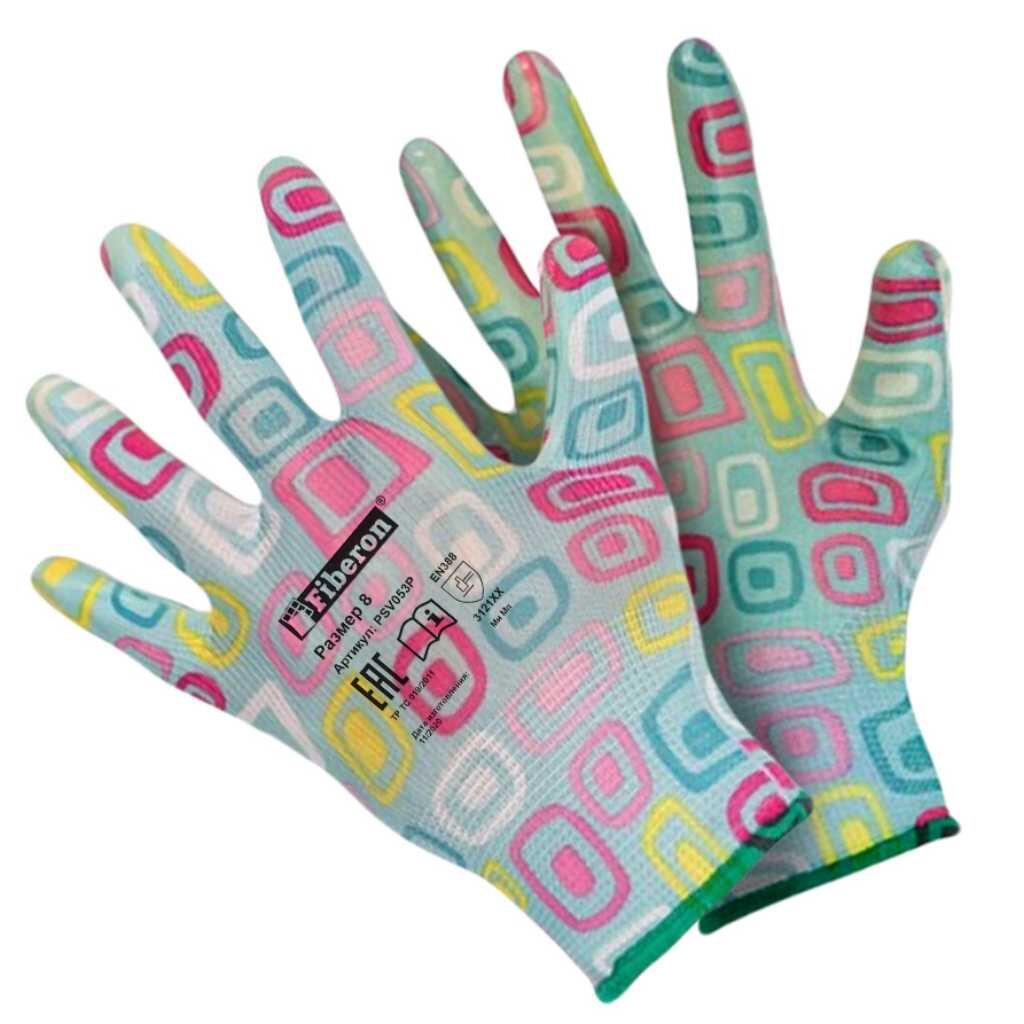 Перчатки садовые, ПЭ, полиуретановое покрытие, 8 (М), микс цветов №1, разноцветные, Fiberon перчатки нейлон рифленое покрытие фабрика перчаток