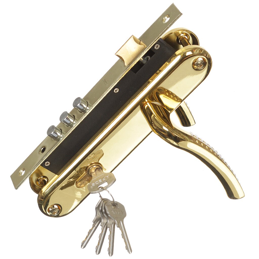 Замок врезной Apecs, 2227/60-G/GM, 17576, ручка в комплекте, цилиндровый, матовое золото практический курс английского с ключами