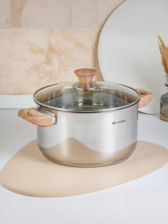 Кастрюля нержавеющая сталь, 6 л, крышка стекло, Daniks, Осло, GS-01147-24CA, индукция