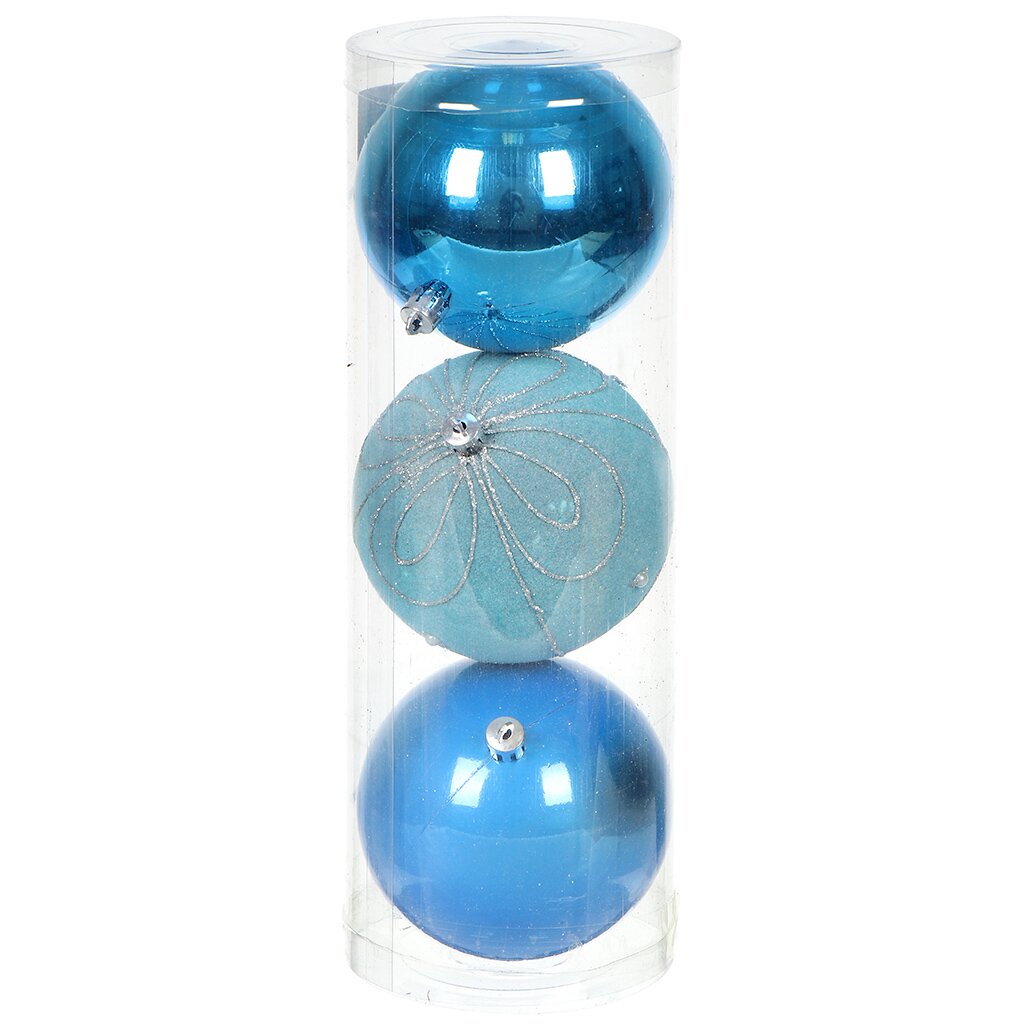 Елочный шар 3 шт, голубой, 10 см, пластик, SYQE-012161