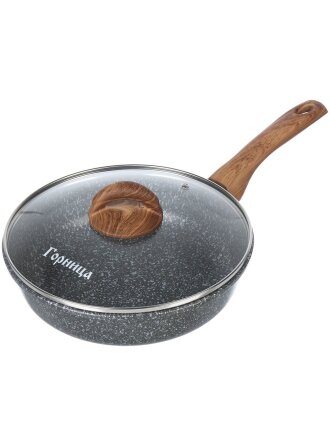 Сковорода литой алюминий, 24 см, антипригарное покрытие, Горница, Гармония Мрамор, с крышкой, с2452мр