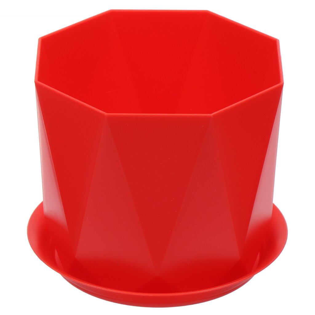 Кашпо пластик, 1 л, 13х11 см, для цветов, красное, Idea, Призма, М 3137