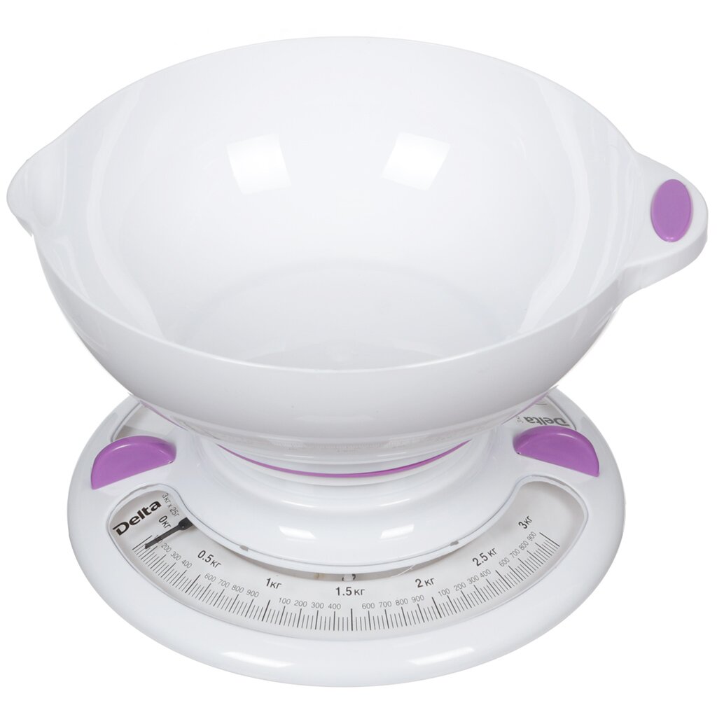 Весы кухонные механические Delta КСА-103 белые с фиолетовым до 3 кг