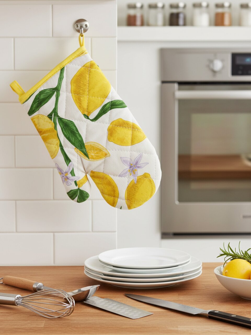Прихватка-варежка, 26х18 см, 100% хлопок, лимоны, Узб-н