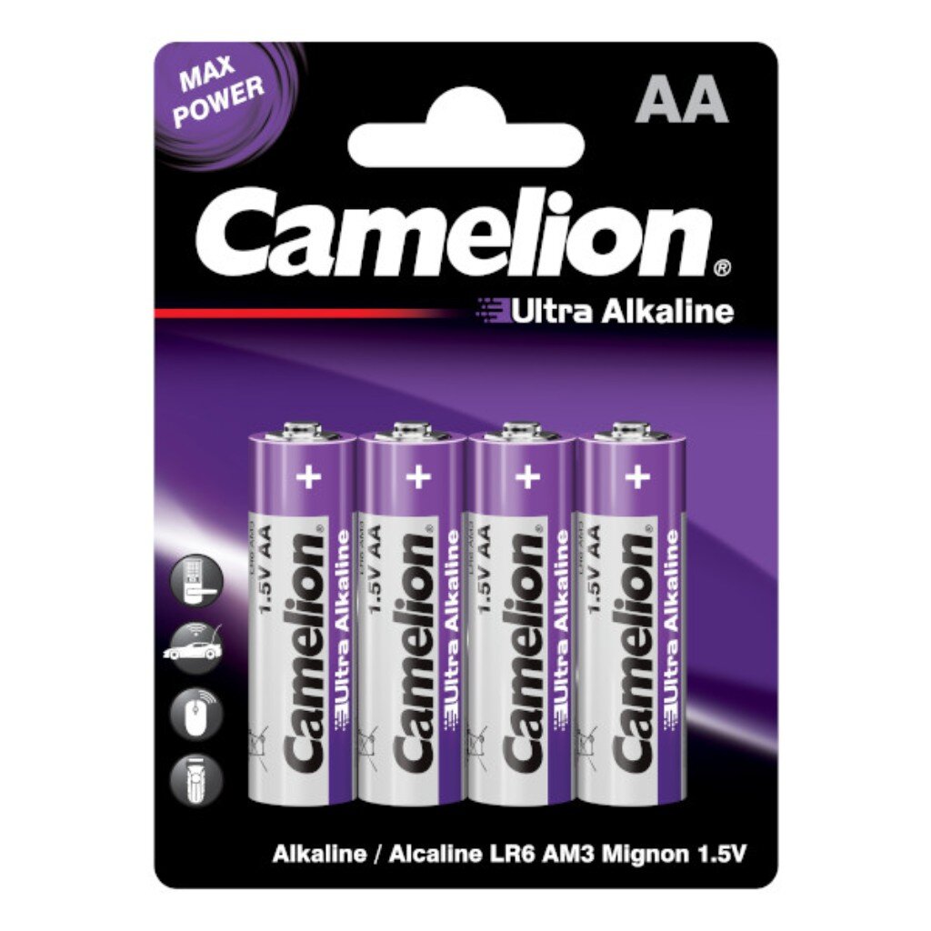 Батарейка Camelion, АА (LR6-BP4UT), Ultra Alkaline, алкалиновая, 1.5 В, блистер, 4 шт, 14854 батарейка gp аа lr06 lr6 alkaline ultra алкалиновая блистер 2 шт 10633