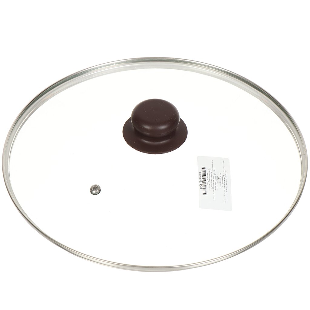 Крышка для посуды стекло, 28 см, Daniks, Коричневый, металлический обод, кнопка бакелит, Д4128K чайник daniks нерж 3 л msy a058 коричневый 291953