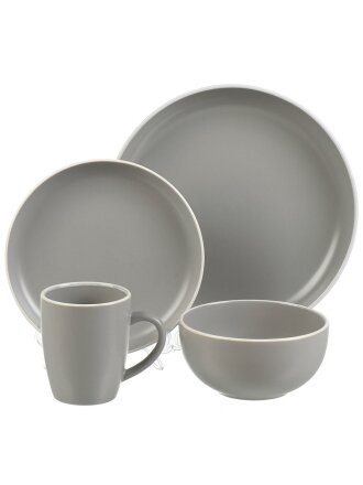 Сервиз столовый керамика, 16 предметов, на 4 персоны, B010859, светло-серый