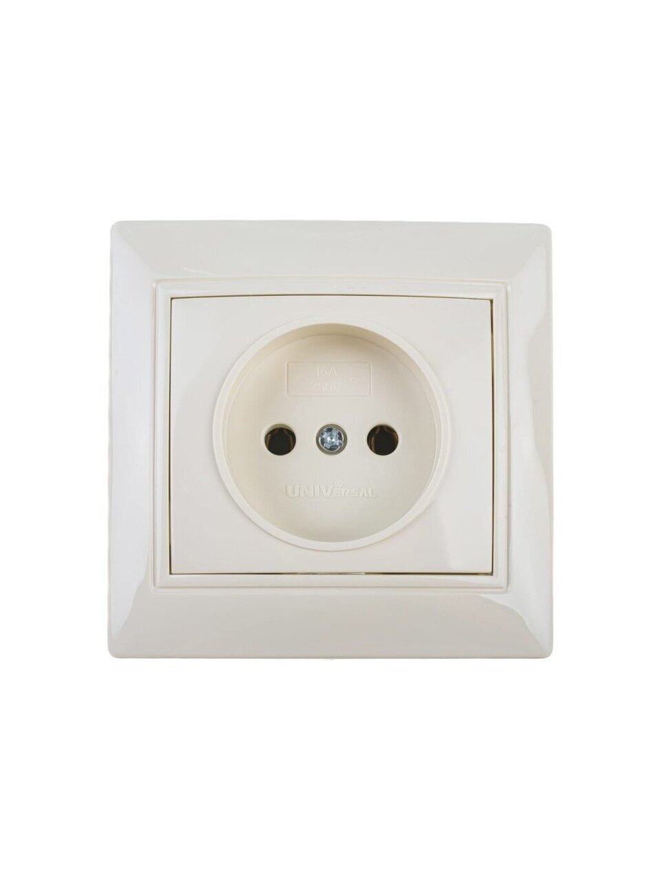 Розетка скрытой установки, 1 гнездо, без заземления, 16 А, ABS пластик, IP20, слоновая кость, UNIVersal, Севиль, Б-С0022