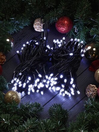 Гирлянда 150 ламп, 15 м, 1 режим, холодный белый свет, черная, на улице, сетевая, LED