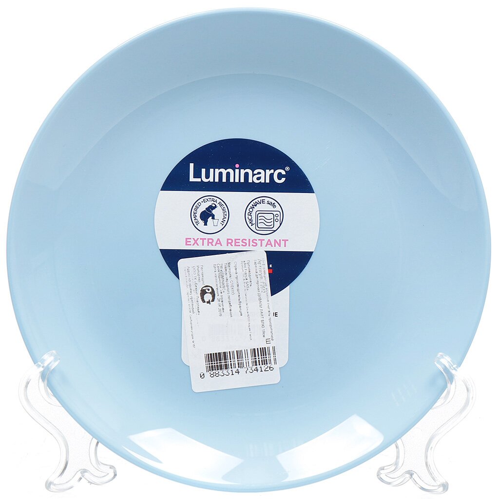 Тарелка десертная, стеклокерамика, 19 см, круглая, Diwali Light Blue, Luminarc, P2612, голубая посуда столовая раздаточные карточки 16штук