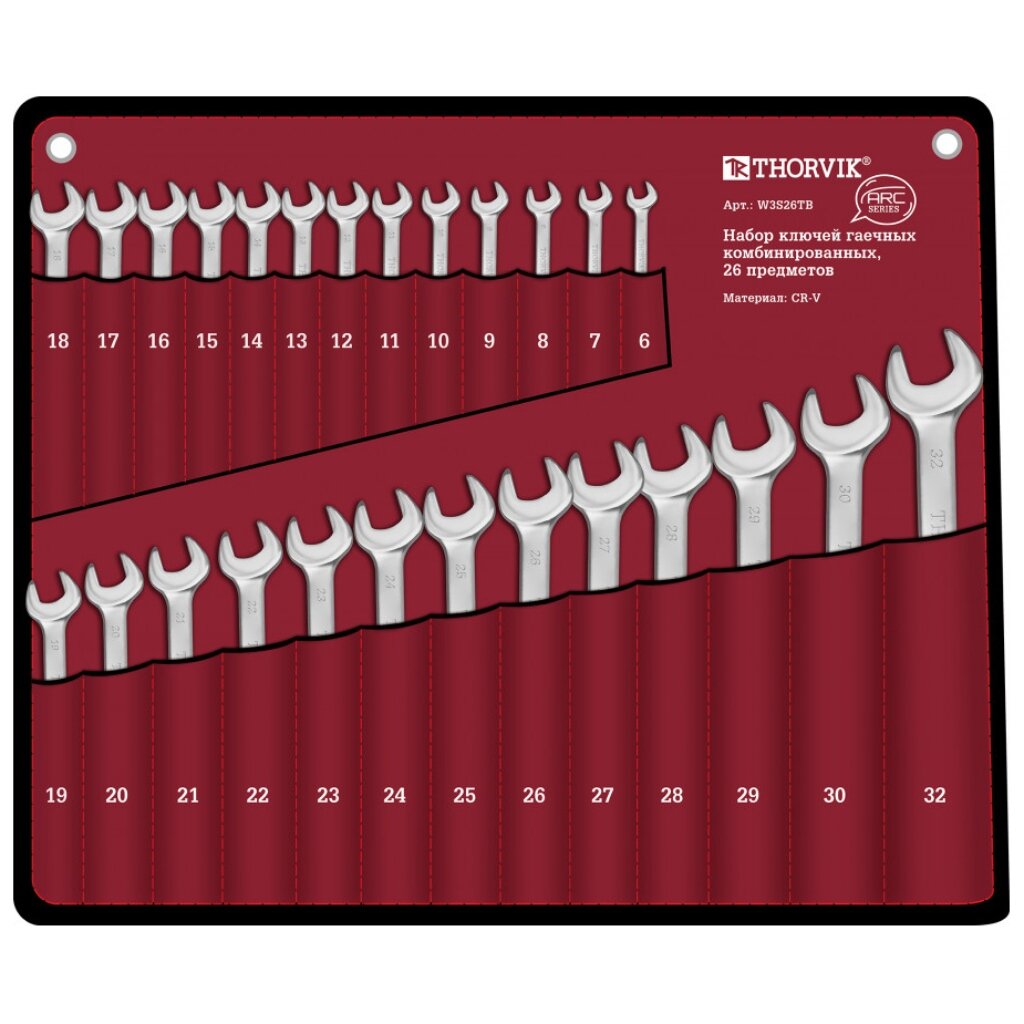 Набор ключей комбинированный, W3S26TB, 26 предметов, Thorvik, 6-32 мм, ARC series, сумка, 52610