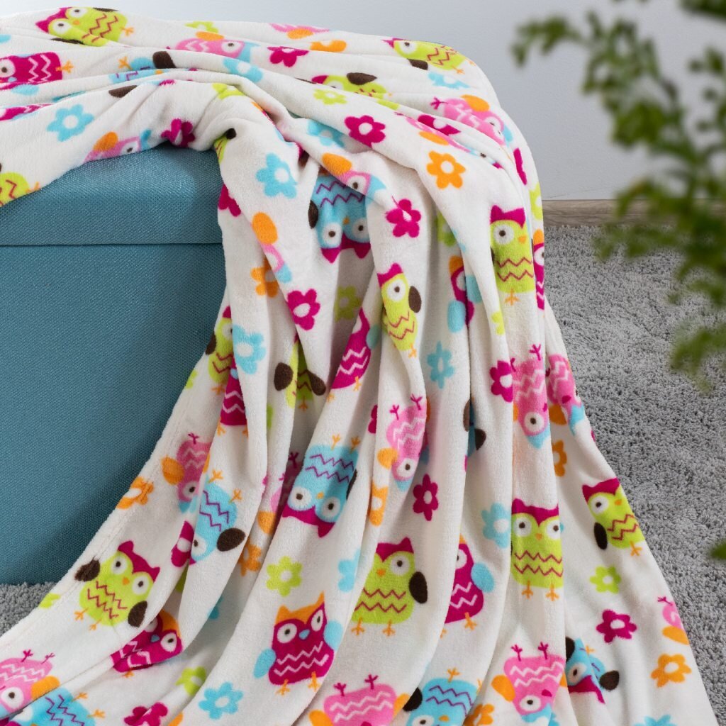Плед детский 100х150 см, фланель, Guten Morgen, Веселые совушки неон, Пфвсн-100-150