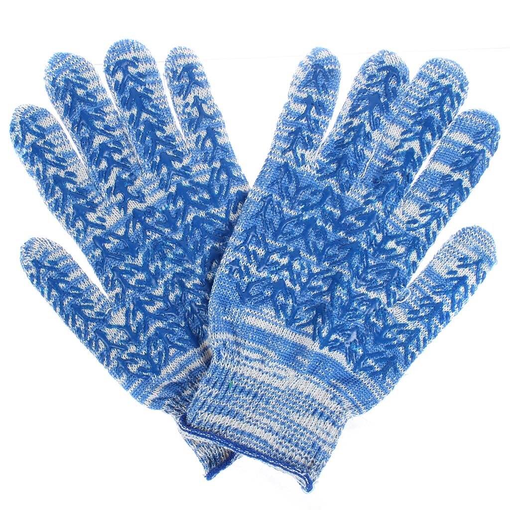 Перчатки х/б, ПВХ покрытие, елочка, универсальный размер, 10 класс вязки, 6 нитей, синяя основа, Люкс перчатки х б пвх покрытие xl 7 5 класс вязки 6 нитей синяя основа двухслойные люкс фабрика перчаток