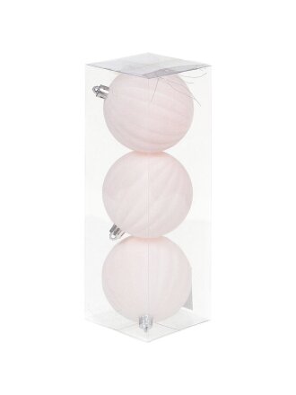 Елочный шар 3 шт, светло-розовый, 8 см, флок, SYQE-012133BP