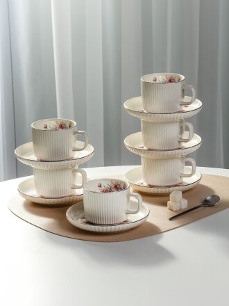 Набор чайный керамика, 12 предметов, на 6 персон, 230 мл, Сиреневая роза, Y4-9741, подарочная упаковка