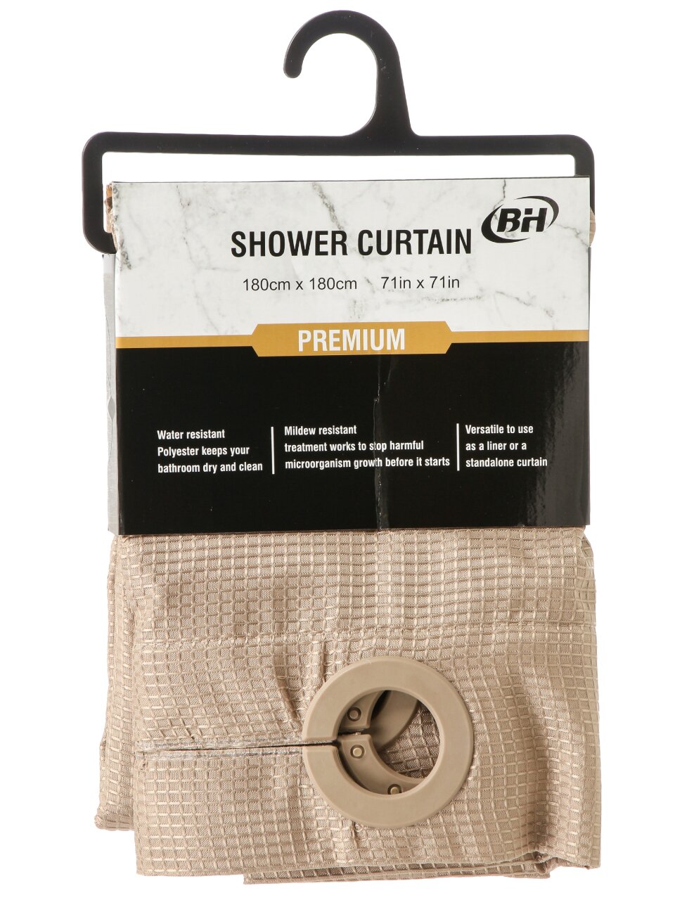 Штора для ванн 180х180 см, ПЭ, Однотонная хаки, с люверсами, Y4-11157