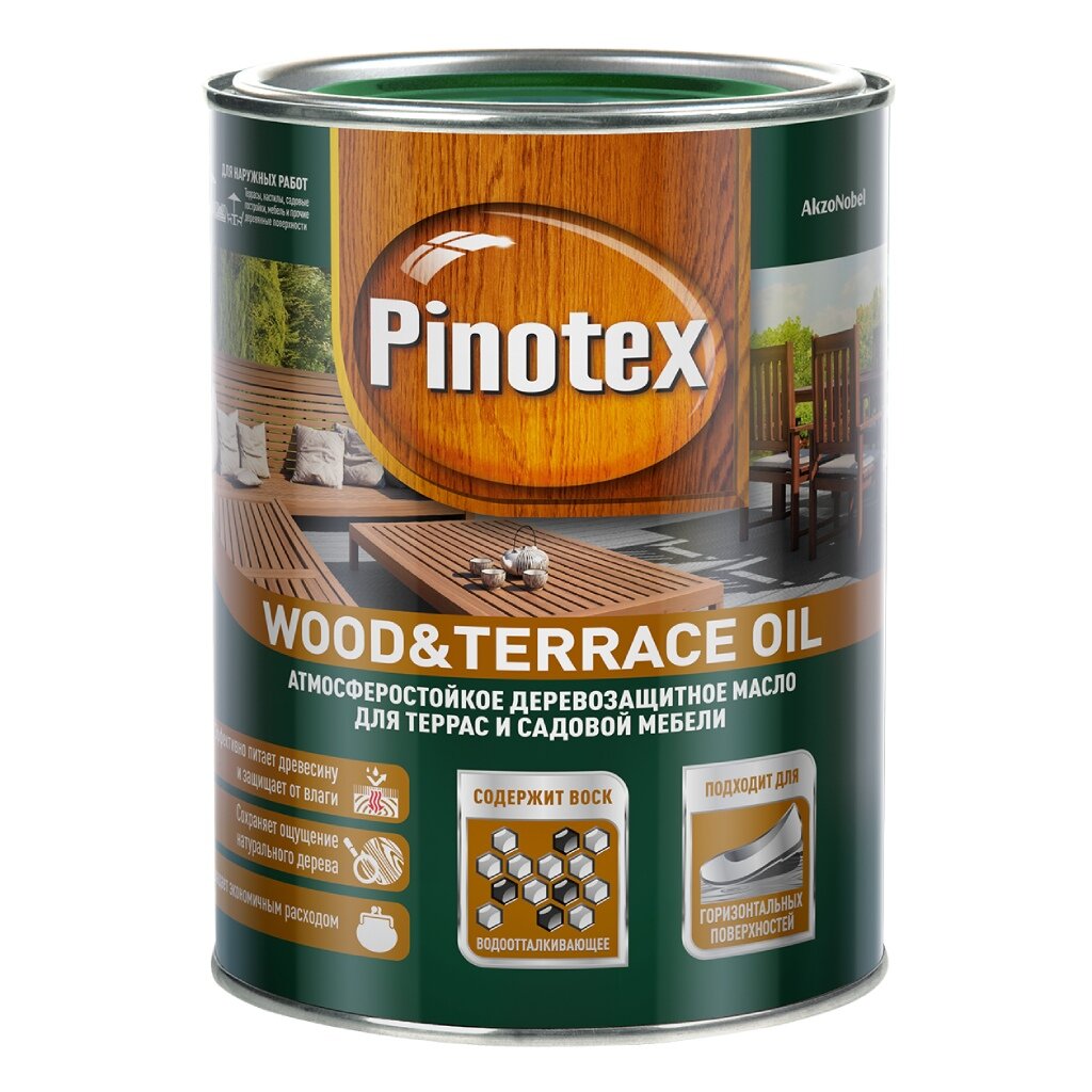 Пропитка-масло Pinotex, Pinotex Wood & Terrace Oil, для дерева, бесцветная, 1 л