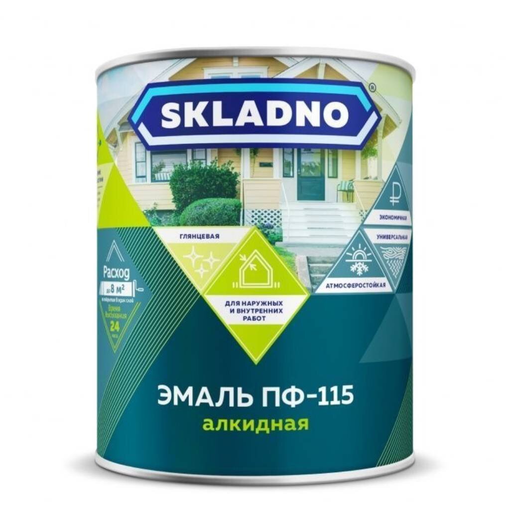 Эмаль Skladno, ПФ-115 Пром, алкидная, глянцевая, ярко-зеленая, 5.5 кг эмаль skladno пф 115 пром алкидная глянцевая зеленая 5 5 кг