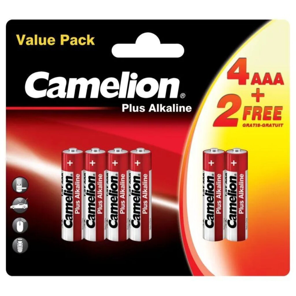 Батарейка Camelion, ААА (LR03, R3), Plus Alkaline, алкалиновая, 1.5 В, блистер, 4+2 шт, 15307 батарейка алкалиновая camelion plus alkaline lr03 bp2 aaa 2 шт